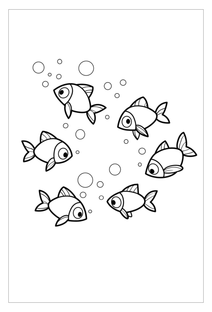 School of fish coloring page