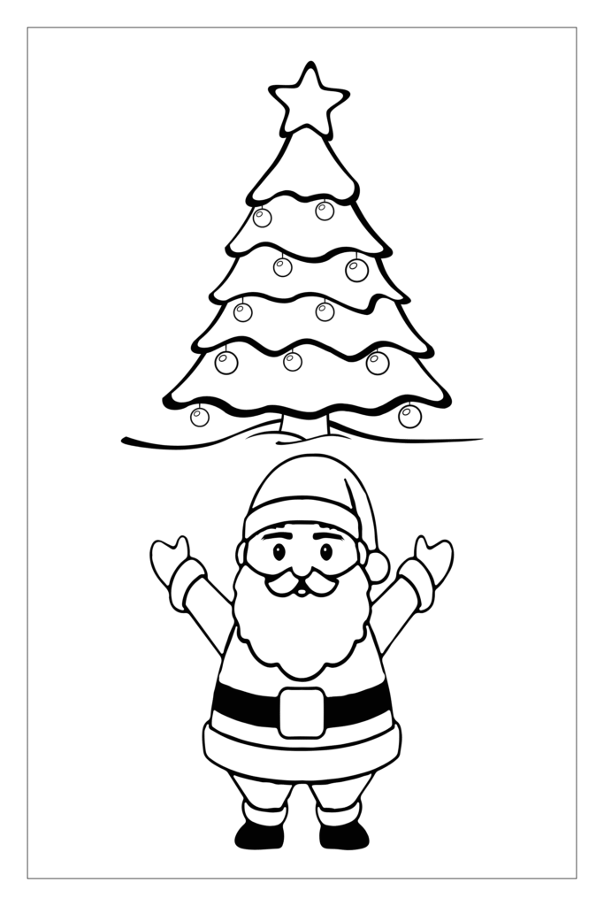 Gingerbread man with Christmas tree coloring page