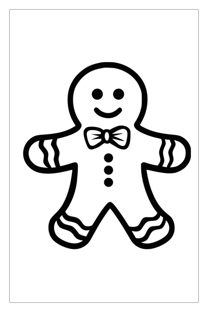 Gingerbread man dressed in festive clothes coloring page