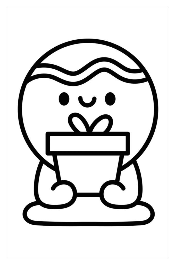 Gingerbread man holding gift coloring page