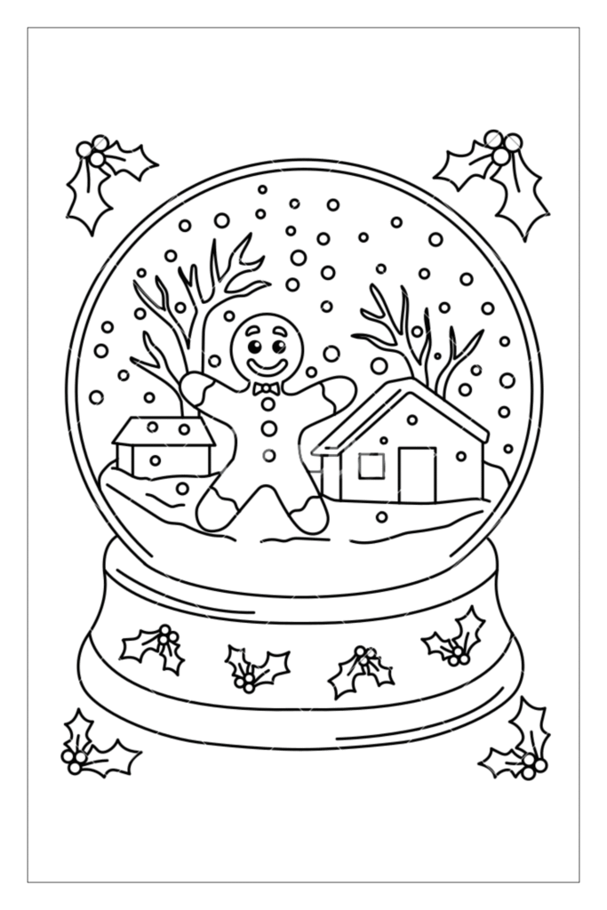 Gingerbread man in the snow coloring page