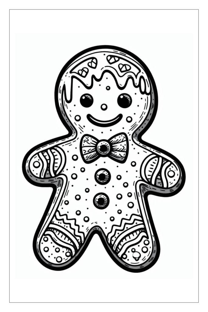 Gingerbread man with icing decoration coloring page