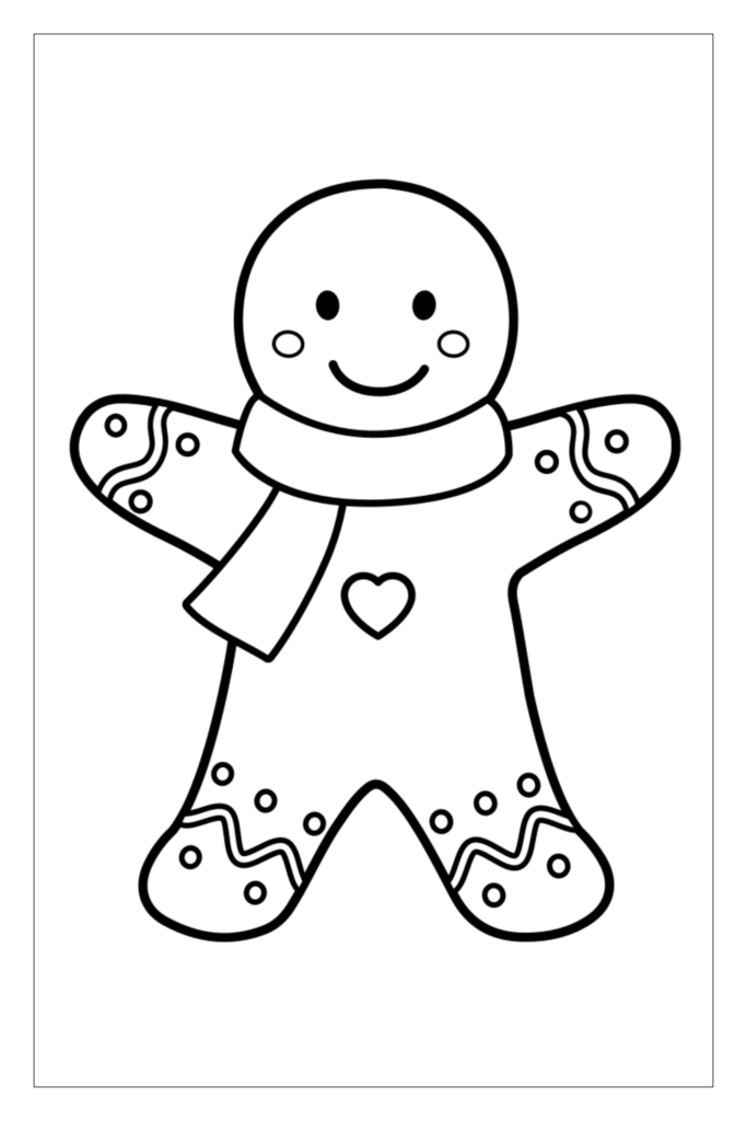 Gingerbread man wearing scarf coloring page