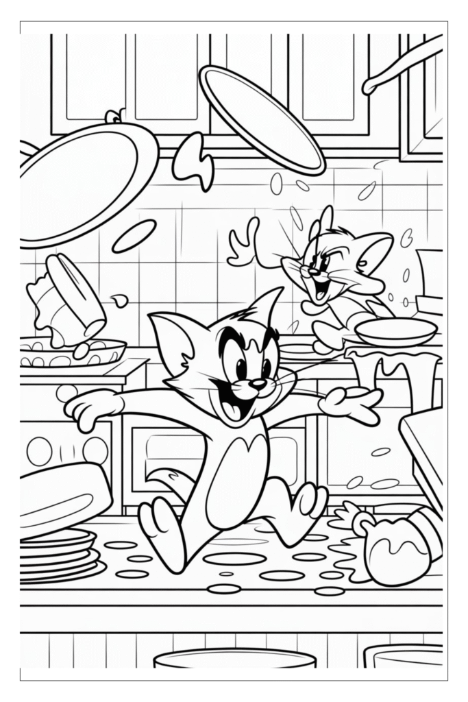 Tom and Jerry in the kitchen coloring page