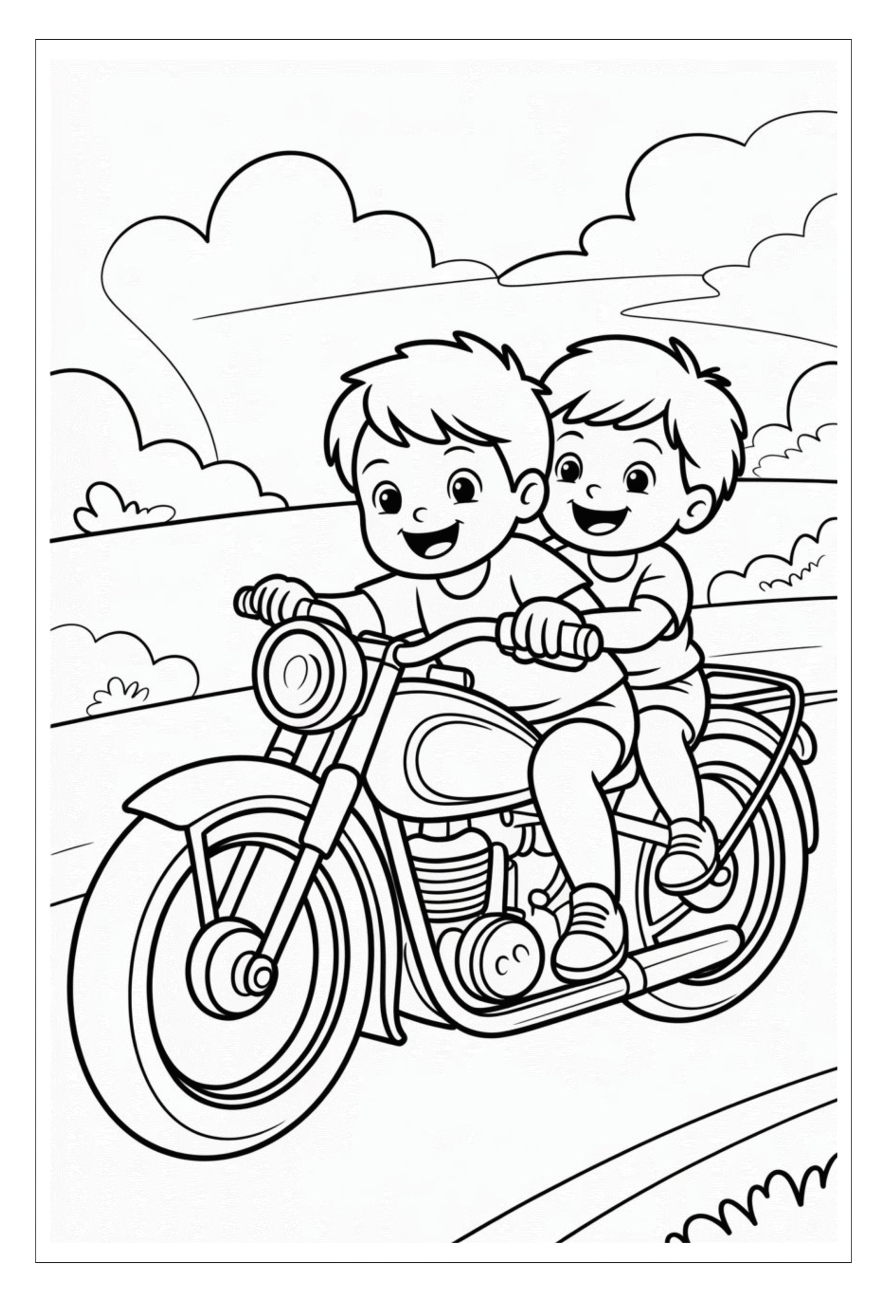 Safe bike for kids coloring template